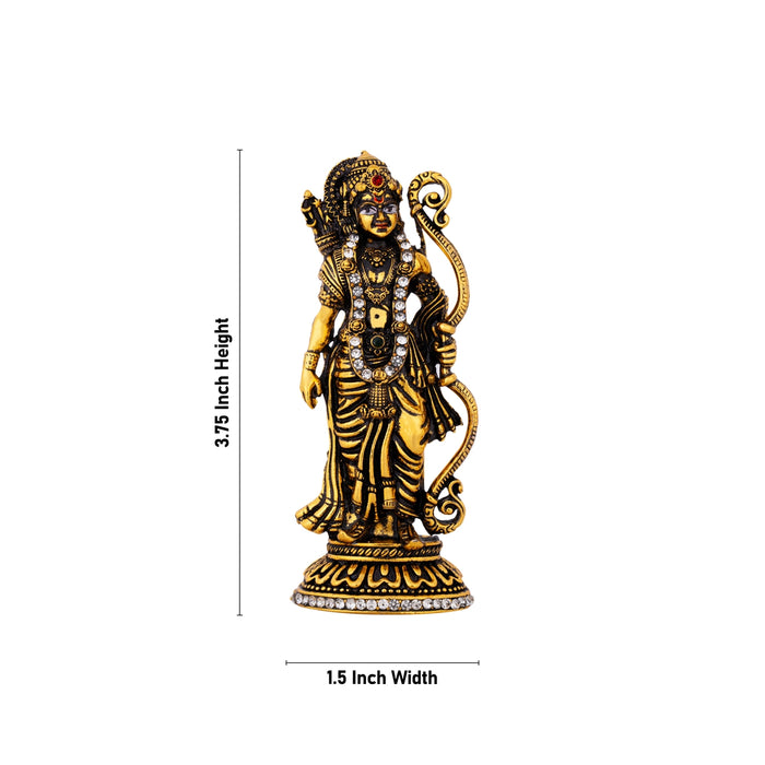 Rama Idol Standing On Base - 3.75 x 1.5 Inches | Metal & Antique Gold Polish Ramar Statue for Home & Table Top - Gold Polish Murties