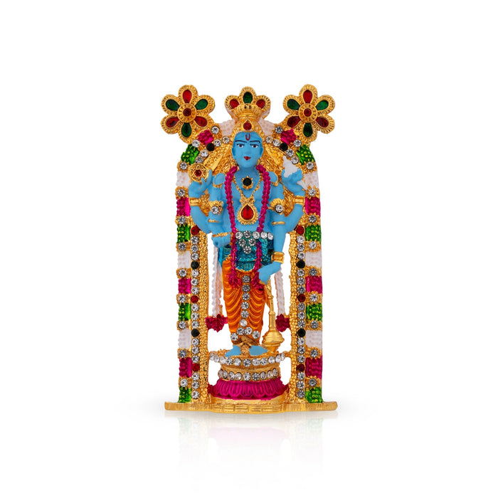 Guruvayurappan Idol - 3.75 x 2 Inches | Metal & Coloured Guruvayurappan Statue for Worship & Table Top - Aluminium Murties