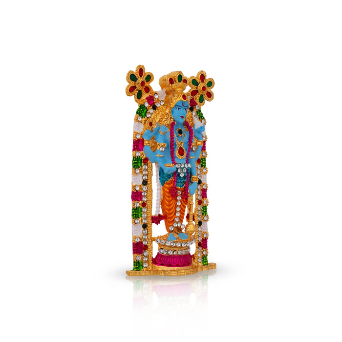 Guruvayurappan Idol - 3.75 x 2 Inches | Metal & Coloured Guruvayurappan Statue for Worship & Table Top - Aluminium Murties