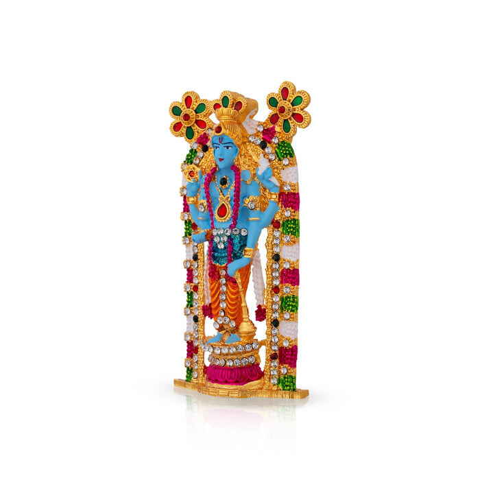 Guruvayurappan Idol - 3.75 x 2 Inches | Metal & Coloured Guruvayurappan Statue for Worship & Table Top - Aluminium Murties