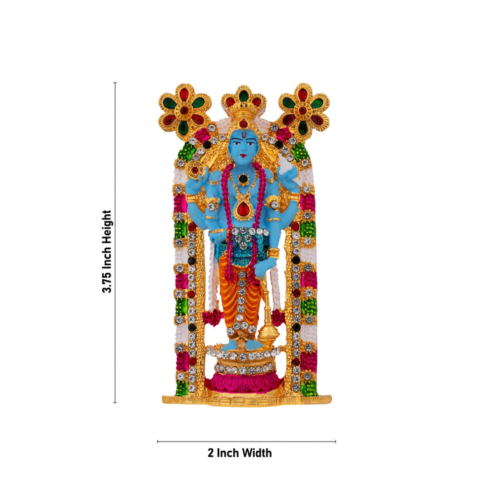 Guruvayurappan Idol - 3.75 x 2 Inches | Metal & Coloured Guruvayurappan Statue for Worship & Table Top - Aluminium Murties