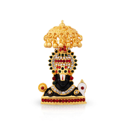 Balaji Murti With Umbrella - 2.75 x 1.5 Inches | Metal Balaji Idol/ Stone & Gold Polish Perumal Idol for Home - Car Stand & Car Accessories