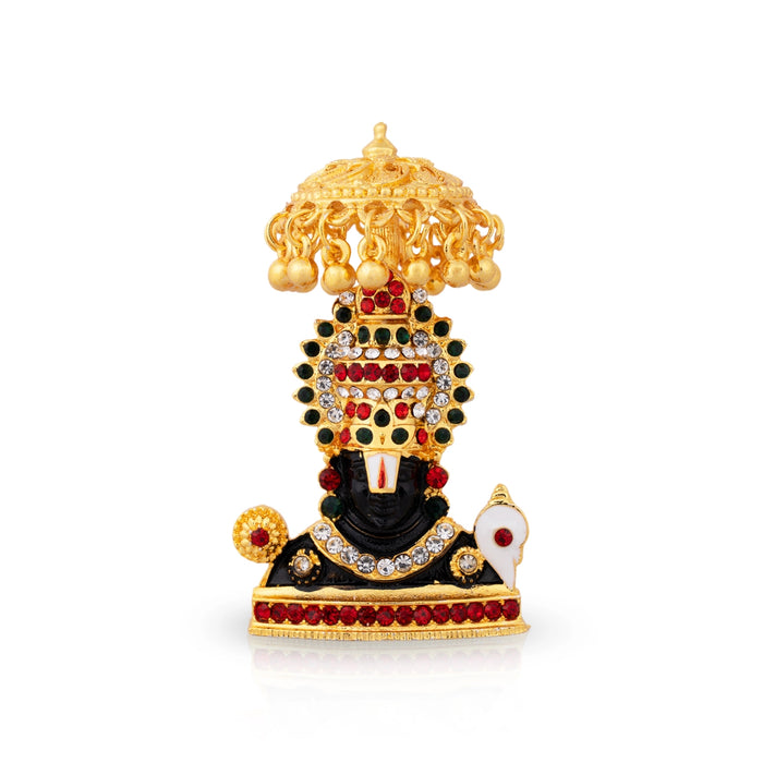 Balaji Murti With Umbrella - 2.75 x 1.5 Inches | Metal Balaji Idol/ Stone & Gold Polish Perumal Idol for Home - Car Stand & Car Accessories
