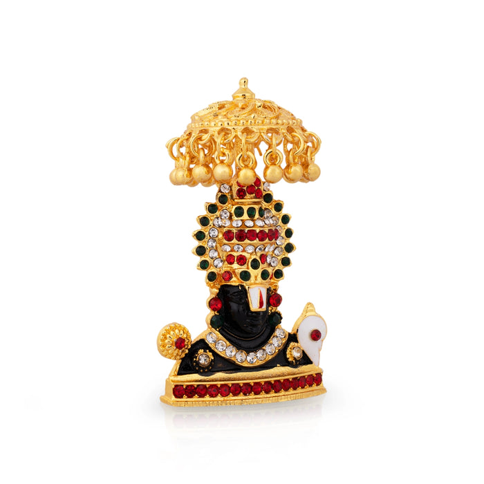 Balaji Murti With Umbrella - 2.75 x 1.5 Inches | Metal Balaji Idol/ Stone & Gold Polish Perumal Idol for Home - Car Stand & Car Accessories
