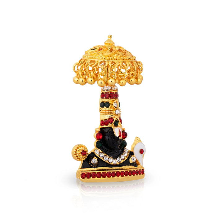Balaji Murti With Umbrella - 2.75 x 1.5 Inches | Metal Balaji Idol/ Stone & Gold Polish Perumal Idol for Home - Car Stand & Car Accessories