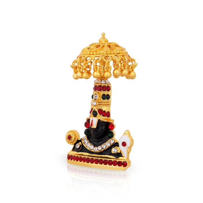Balaji Murti With Umbrella - 2.75 x 1.5 Inches | Metal Balaji Idol/ Stone & Gold Polish Perumal Idol for Home - Car Stand & Car Accessories