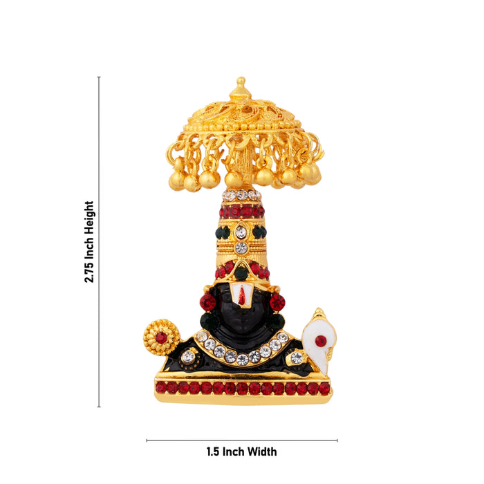Balaji Murti With Umbrella - 2.75 x 1.5 Inches | Metal Balaji Idol/ Stone & Gold Polish Perumal Idol for Home - Car Stand & Car Accessories