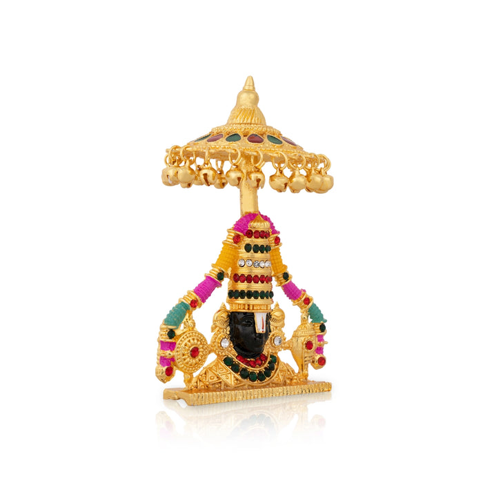 Balaji Murti With Umbrella - 4.5 x 2.75 Inches | Metal Balaji Idol/ Stone & Gold Polish Perumal Idol for Home - Car Stand & Car Accessories