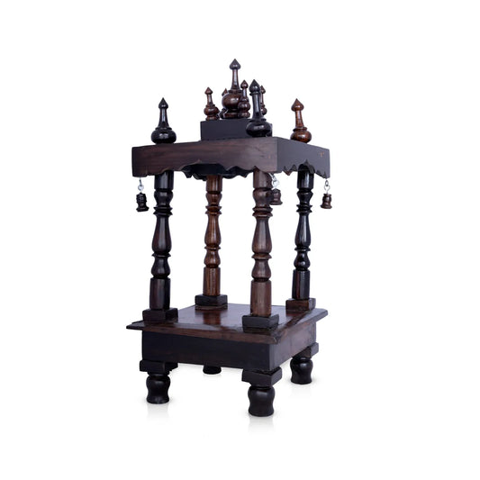 Pooja Mandir With Base - 8 x 8 inches | Puja Stand/ Mandapam/ Wooden Temple For Home And Pooja Room - Home Puja Mandir