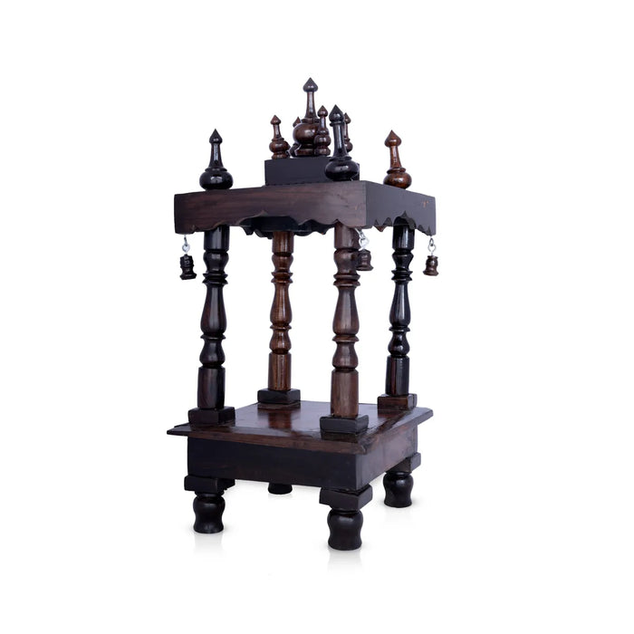 Pooja Mandir With Base - 8 x 8 inches | Puja Stand/ Mandapam/ Wooden Temple For Home And Pooja Room - Home Puja Mandir