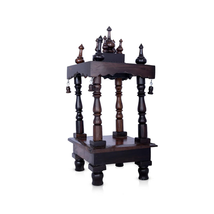Pooja Mandir With Base - 8 x 8 inches | Puja Stand/ Mandapam/ Wooden Temple For Home And Pooja Room - Home Puja Mandir
