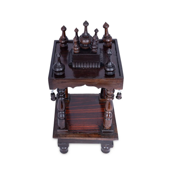Pooja Mandir With Base - 8 x 8 inches | Puja Stand/ Mandapam/ Wooden Temple For Home And Pooja Room - Home Puja Mandir