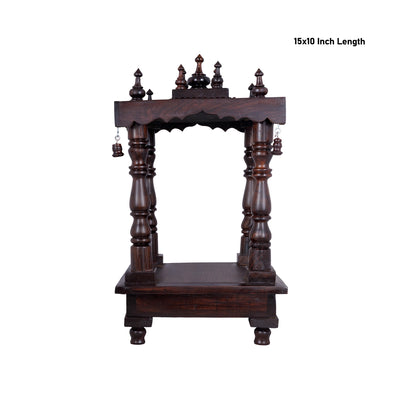 Open Pooja Mandir With Base - 15 X 10 Inches | Puja Stand/ Mandapam/ Wooden Temple For Home And Pooja Room