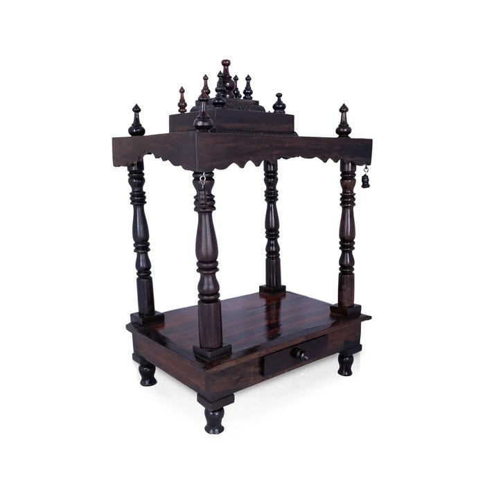 Pooja Mandir With Base - 10 x 15 inches | Puja Stand/ Mandapam/ Wooden Temple For Home And Pooja Room - Home Puja Mandir