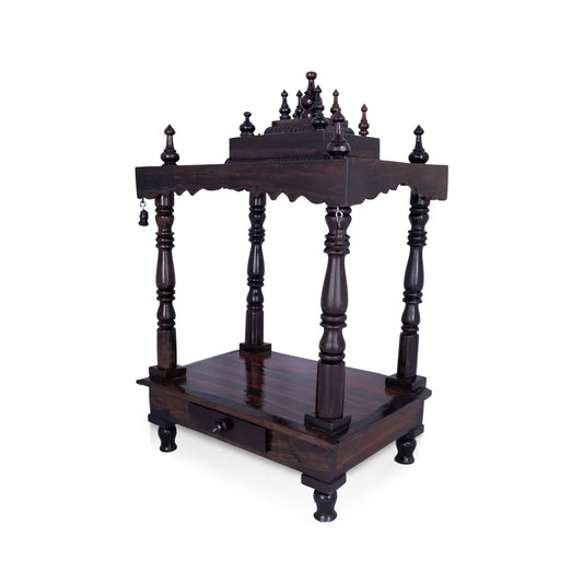 Pooja Mandir With Base - 10 x 15 inches | Puja Stand/ Mandapam/ Wooden Temple For Home And Pooja Room - Home Puja Mandir