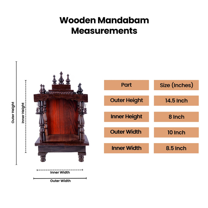 Mandir With Leg - 14.5 x 8 x 10 x 8.5 Inches | Wooden Mandir/ Puja Mandapam/ Wooden Temple for Home