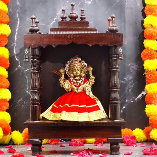 Pooja Mandapam - 6 x 12 Inches | Wooden Temple Base and Top/ Wooden Pooja Mandir for Home - Home Puja Mandir