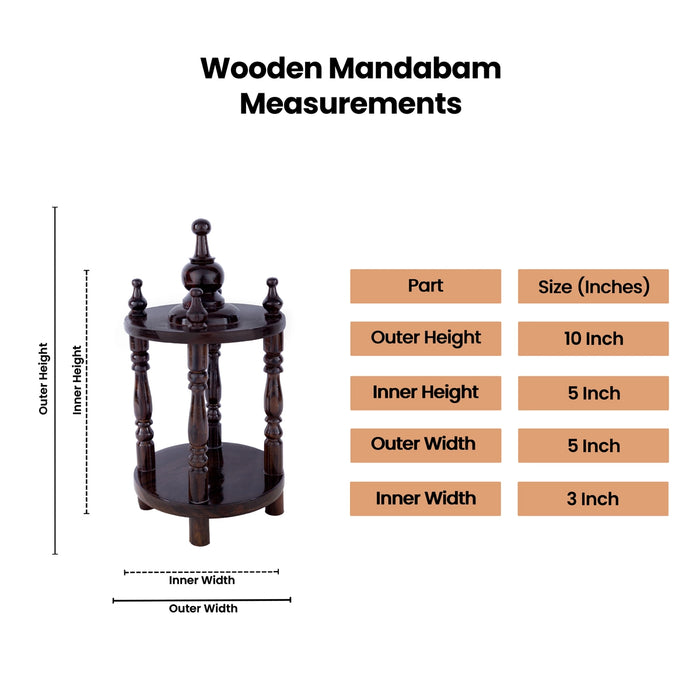 Mandapam With Base - 10 x 5 x 5 x 3 Inches | Puja Stand/ Pooja Mandir/ Wooden Temple For Living Room & Pooja Space
