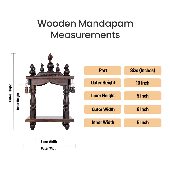 Mandapam With Leg - 10 x 5 x 6 x 5 Inches | Wood Thirukovil design / Pooja Mandir for Pooja Room