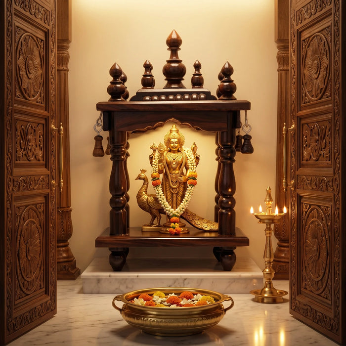 Mandapam With Leg - 10 x 5 x 6 x 5 Inches | Wood Thirukovil design / Pooja Mandir for Pooja Room