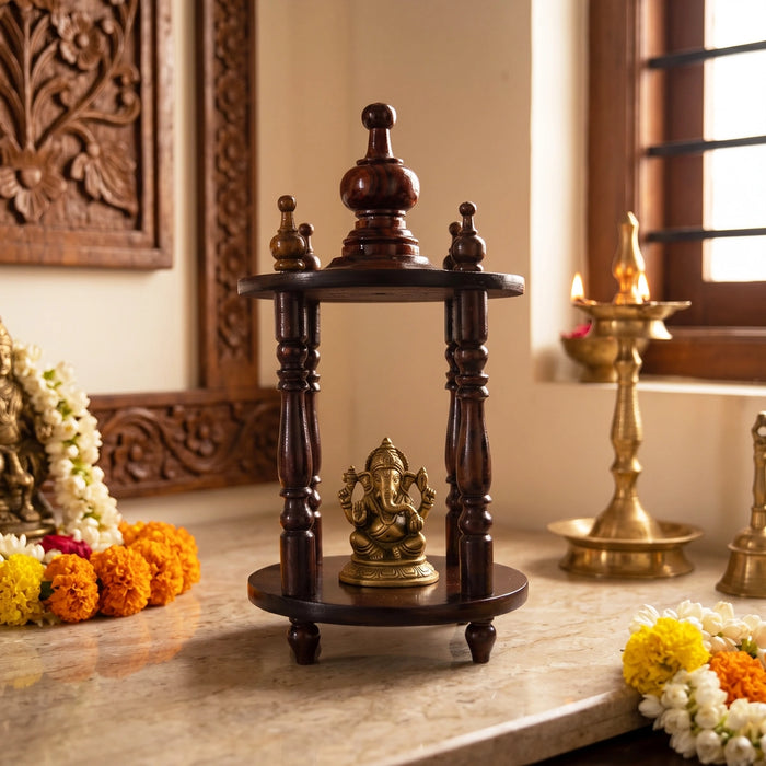 Mandapam - 11.5 x 6 Inches | Puja Stand/ Wooden Temple design/ Pooja Mandir for Pooja Space