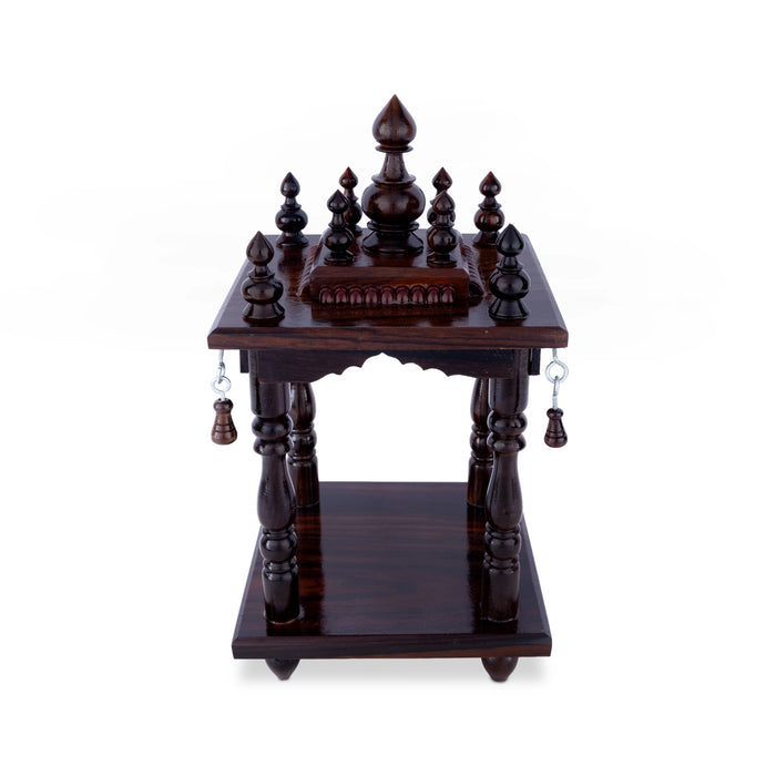 Pooja Mandir With Base - 11.5 x 10 x 6 x 5 Inches | Puja Stand/ Mandapam/ Wooden Temple For Home And Pooja Room