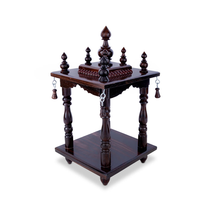 Pooja Mandir With Base - 11.5 x 10 x 6 x 5 Inches | Puja Stand/ Mandapam/ Wooden Temple For Home And Pooja Room