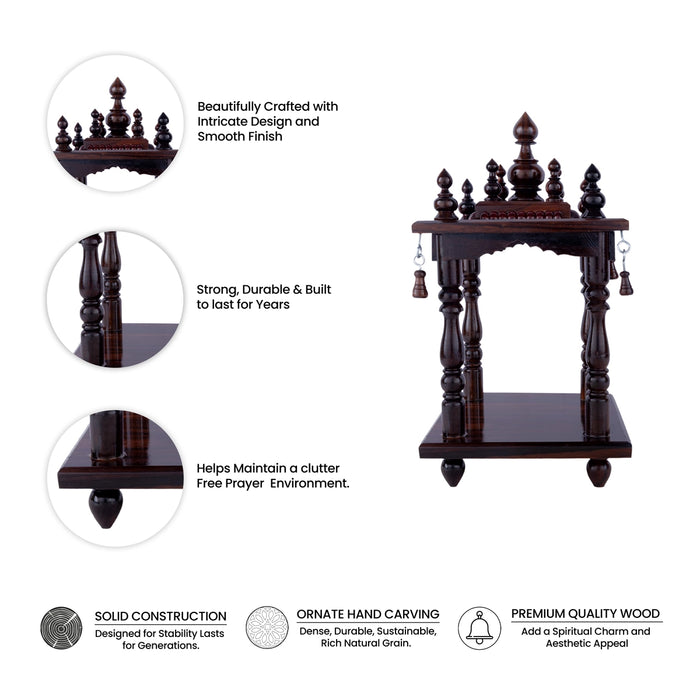 Pooja Mandir With Base - 11.5 x 10 x 6 x 5 Inches | Puja Stand/ Mandapam/ Wooden Temple For Home And Pooja Room