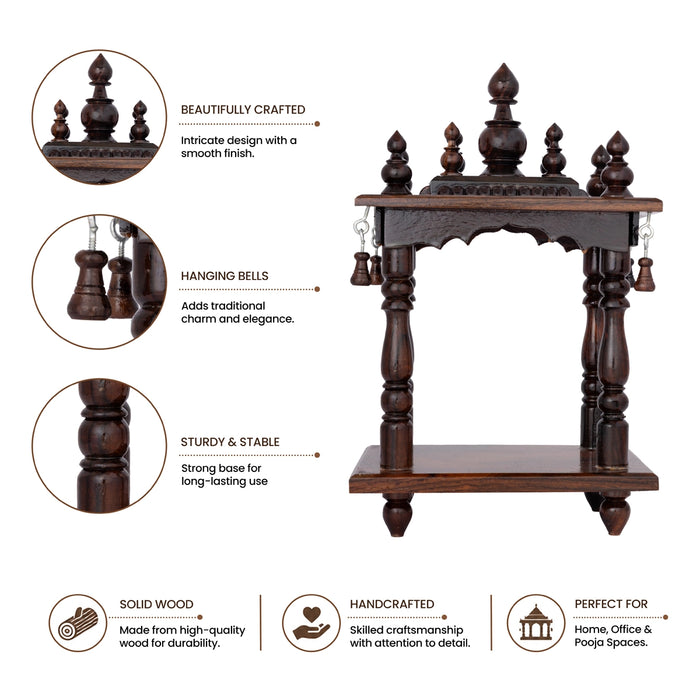 Pooja Mandir With Base - 11 x 5.5 x 7 x 5.5 Inches | Mandapam/ Puja Stand/ Wooden Temple For Home & Pooja Space