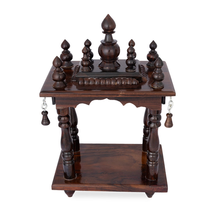 Pooja Mandir With Base - 11 x 5.5 x 7 x 5.5 Inches | Mandapam/ Puja Stand/ Wooden Temple For Home & Pooja Space