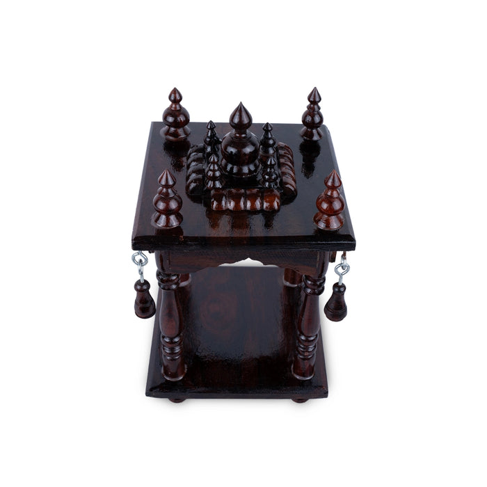 Pooja Mandir With Base - 8.5 x 5 Inches | Base 5 x 5 Inches/ Wooden Puja Stand/ Open Type Wooden Temple for Home - Home Puja Mandir
