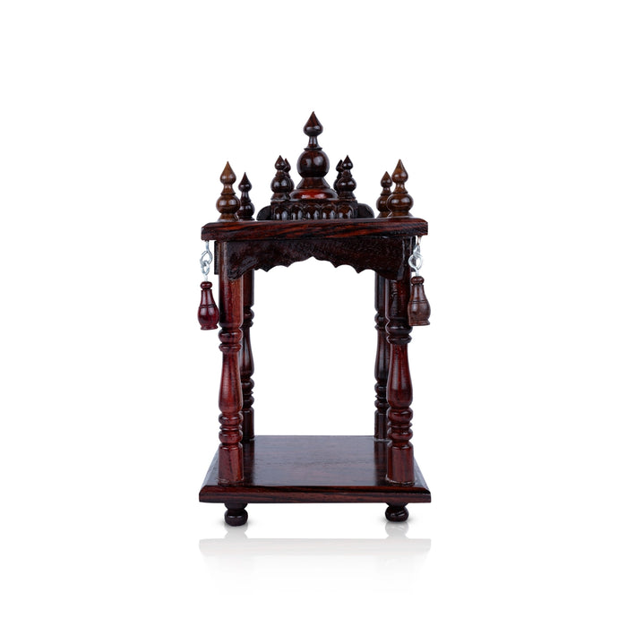 Pooja Mandir With Base - 10.5 x 5.5 Inches | Base 5.5x5.5 Inches/ Puja Stand/ Open Type Wooden Temple for Home - Home Puja Mandir