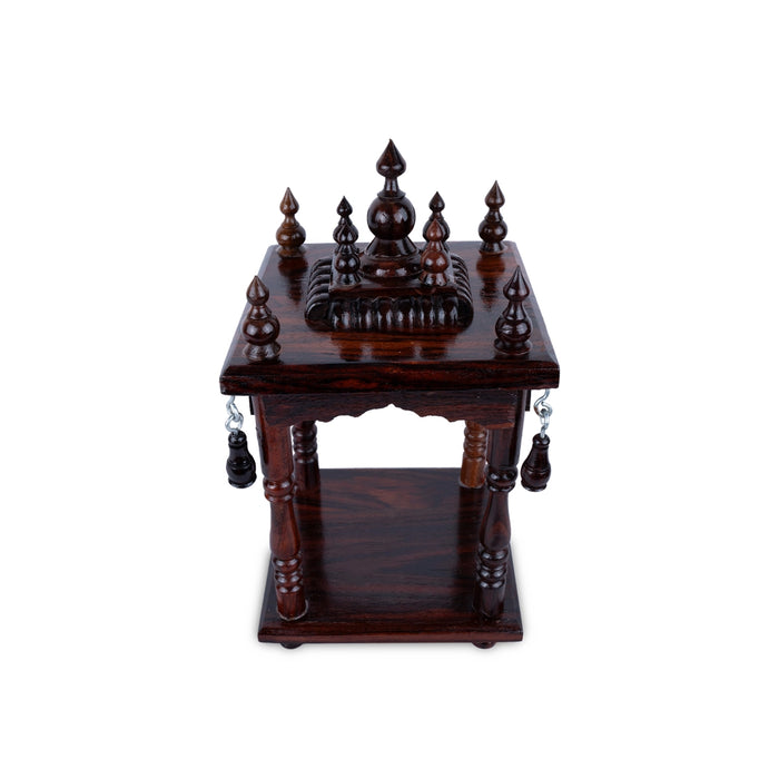 Pooja Mandir With Base - 10.5 x 5.5 Inches | Base 5.5x5.5 Inches/ Puja Stand/ Open Type Wooden Temple for Home - Home Puja Mandir