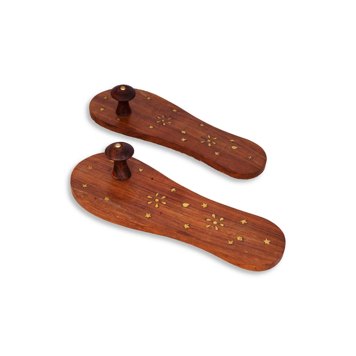 Wooden Paduka - 2.5 x 10.5 Inches | Wooden Charan Paduka/ Wooden Padam for Pooja/ 220 Gms Approx