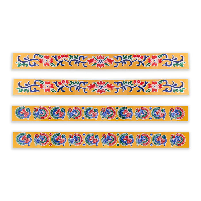 Colour Rangoli Sticker Set - 18 x 3 Inches | 4 Pcs/ Border Kolam Stickers/ Colour Kolam Sticker for Home - Kolam & Rangoli