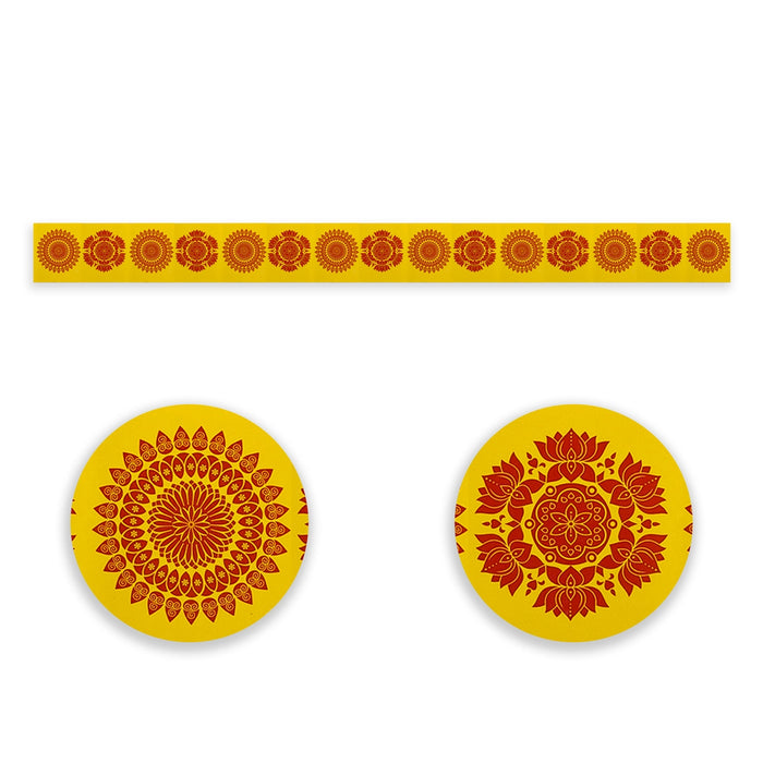 Rangoli Sticker Set - 27 x 2.5 Inches | 4 Pcs/ Yellow Colour Border Kolam Stickers/ Rangoli Design Sticker for Home - Kolam & Rangoli
