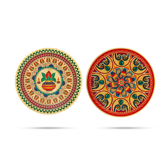 Rangoli Sticker Pair - 6 x 2 Inches | 2 Pcs/ Gold With Multicolour Kolam Sticker/ Rangoli Design Sticker for Home - Kolam & Rangoli