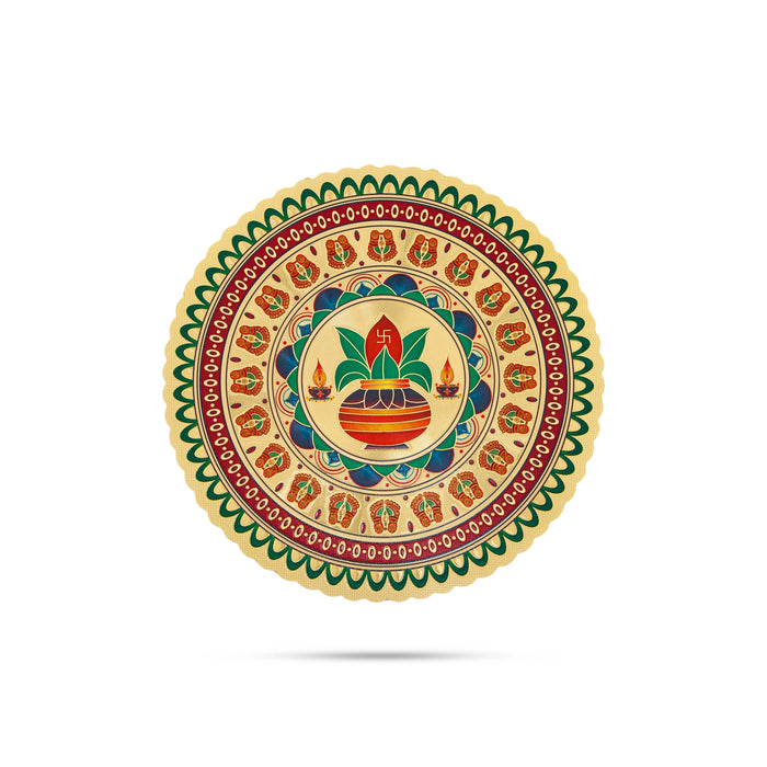 Rangoli Sticker Pair - 6 x 2 Inches | 2 Pcs/ Gold With Multicolour Kolam Sticker/ Rangoli Design Sticker for Home - Kolam & Rangoli