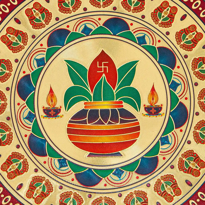 Rangoli Sticker Pair - 6 x 2 Inches | 2 Pcs/ Gold With Multicolour Kolam Sticker/ Rangoli Design Sticker for Home - Kolam & Rangoli