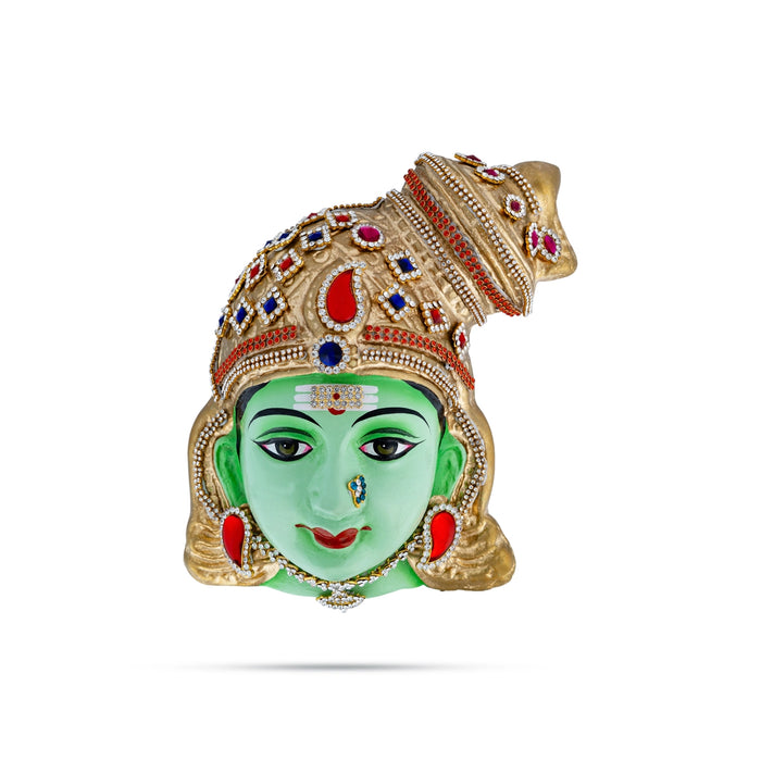 Stone Decorative Meenakshi Amman Face - 8 x 6 Inches | Paper Mache Devi Face/ Ammavari Face for Deity Decor - Head & Face Accessories