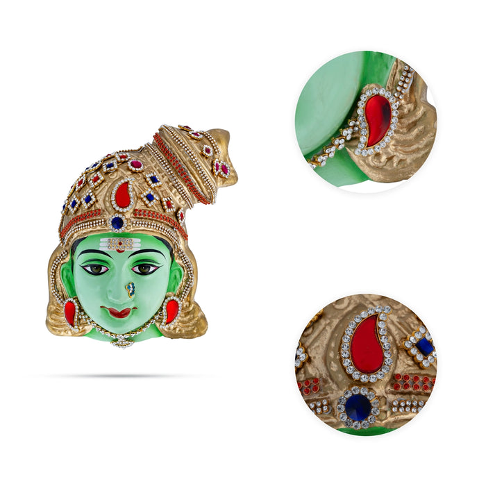 Stone Decorative Meenakshi Amman Face - 8 x 6 Inches | Paper Mache Devi Face/ Ammavari Face for Deity Decor - Head & Face Accessories
