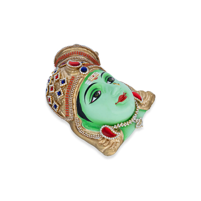Stone Decorative Meenakshi Amman Face - 8 x 6 Inches | Paper Mache Devi Face/ Ammavari Face for Deity Decor - Head & Face Accessories