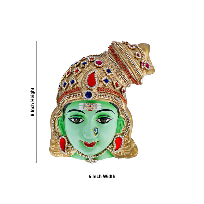 Stone Decorative Meenakshi Amman Face - 8 x 6 Inches | Paper Mache Devi Face/ Ammavari Face for Deity Decor - Head & Face Accessories