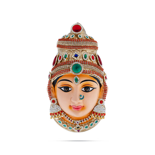 Stone Decorative Amman Face - 9 x 5 Inches | Paper Mache Devi Face/ Ammavari Face for Deity Decor - Head & Face Accessories