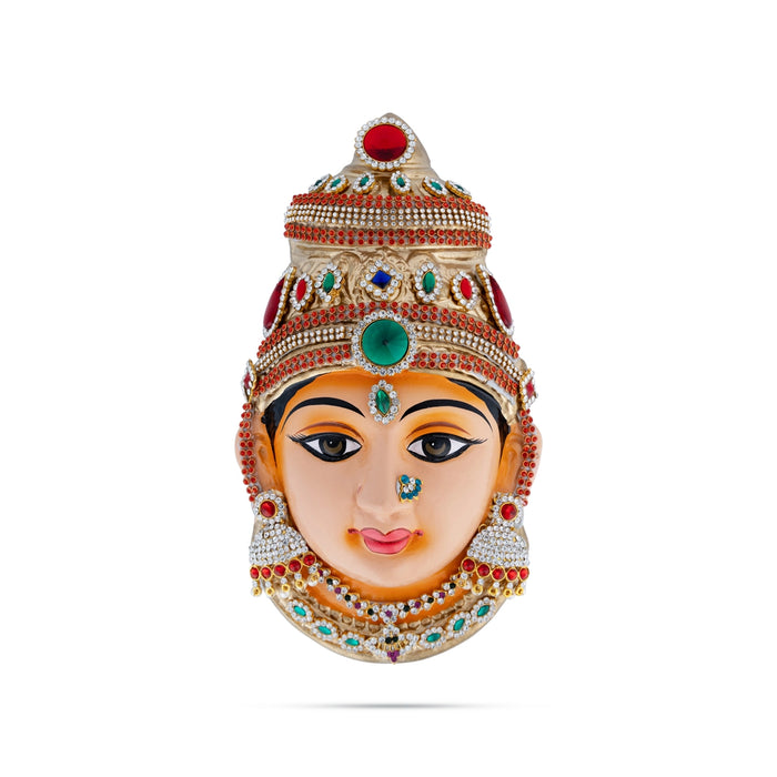 Stone Decorative Amman Face - 9 x 5 Inches | Paper Mache Devi Face/ Ammavari Face for Deity Decor - Head & Face Accessories