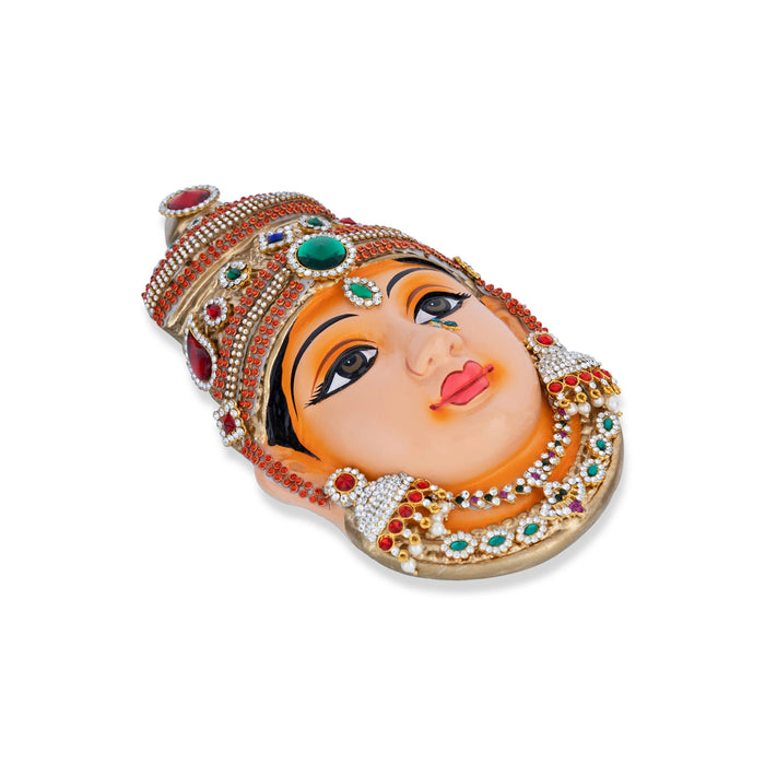 Stone Decorative Amman Face - 9 x 5 Inches | Paper Mache Devi Face/ Ammavari Face for Deity Decor - Head & Face Accessories