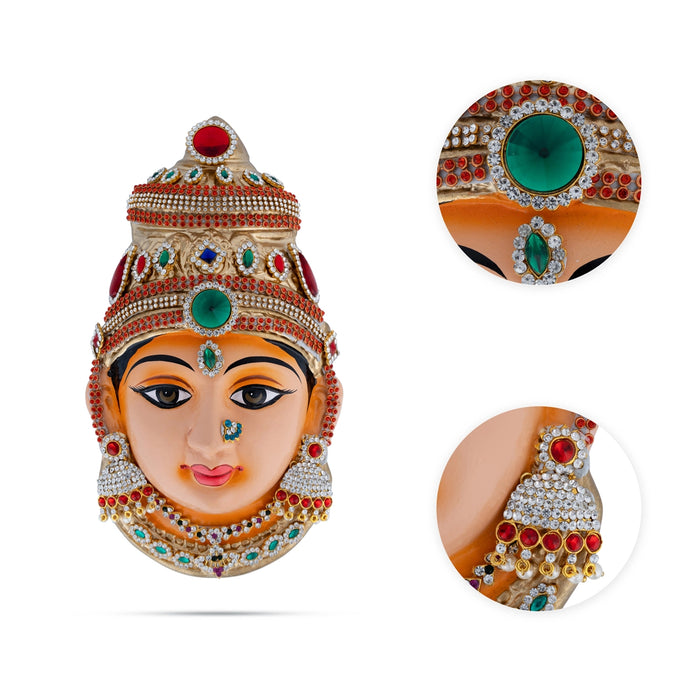 Stone Decorative Amman Face - 9 x 5 Inches | Paper Mache Devi Face/ Ammavari Face for Deity Decor - Head & Face Accessories