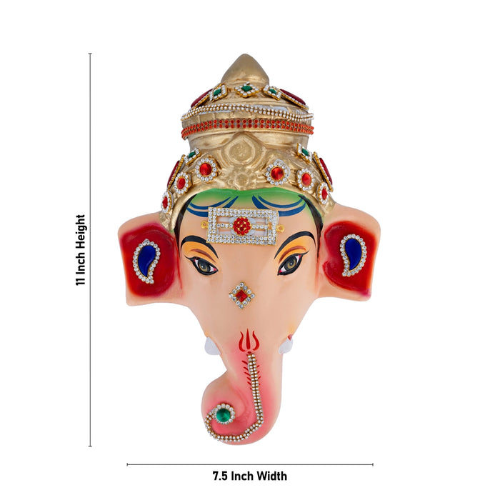 Stone Decorative Ganesha Face - 11 x 7.5 Inches | Ganpati Face/Paper Mache Decorative Face for Ganesh Chaturthi - Head & Face Accessories