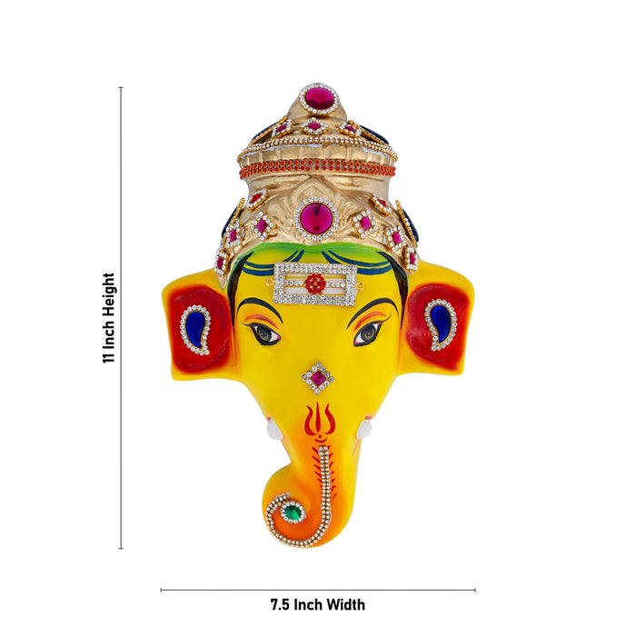 Stone Decorative Ganesha Face - 11 x 7.5 Inches | Paper Mache Decorative Face/Ganpati Face for Ganesh Chaturthi - Head & Face Accessories
