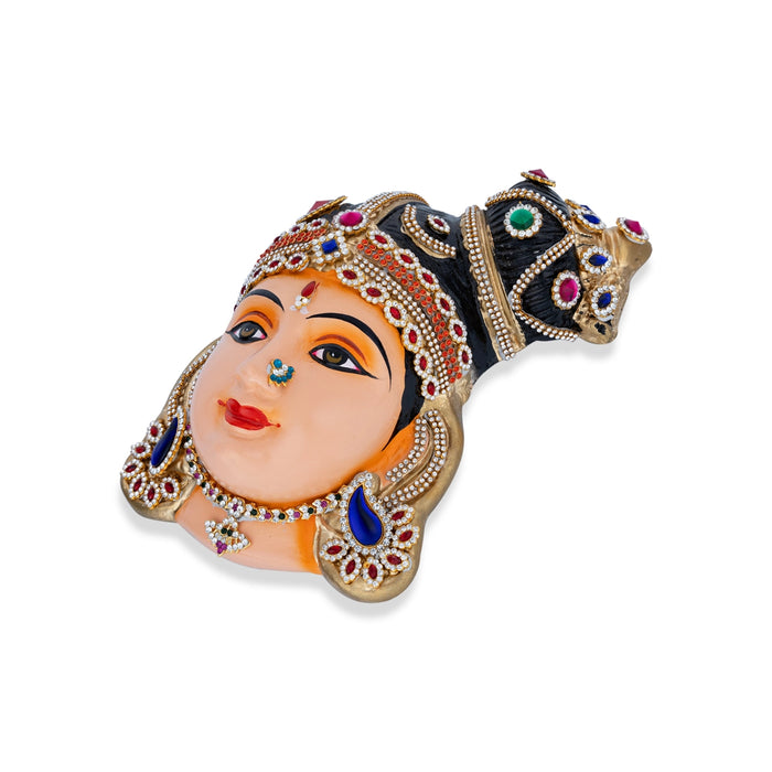 Stone Decorative Andal Face - 8 x 6 Inches | Paper Mache Devi Face/ Ammavari Face for Deity Decor - Head & Face Accessories